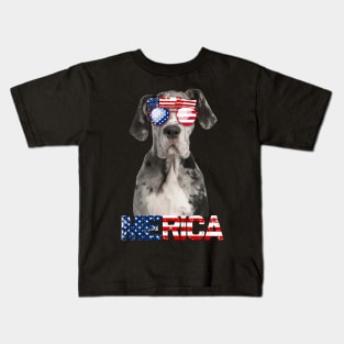 Merica Great Danes Dog American Flag 4Th Of July Kids T-Shirt